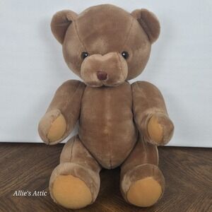 Vintage Jointed Brown Teddy Bear 17" Korea Black Eyes Hard Stuffed Animal Toy